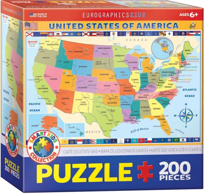 EUROGRAPHICS Puslespil Kort over Amerikas Forenede Stater 200 brikker