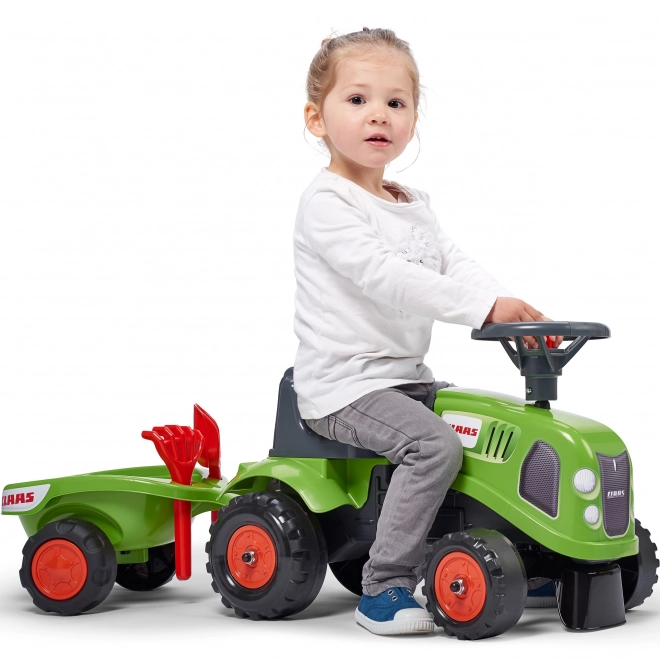 Ride-on traktor Claas grøn med rat og trailer