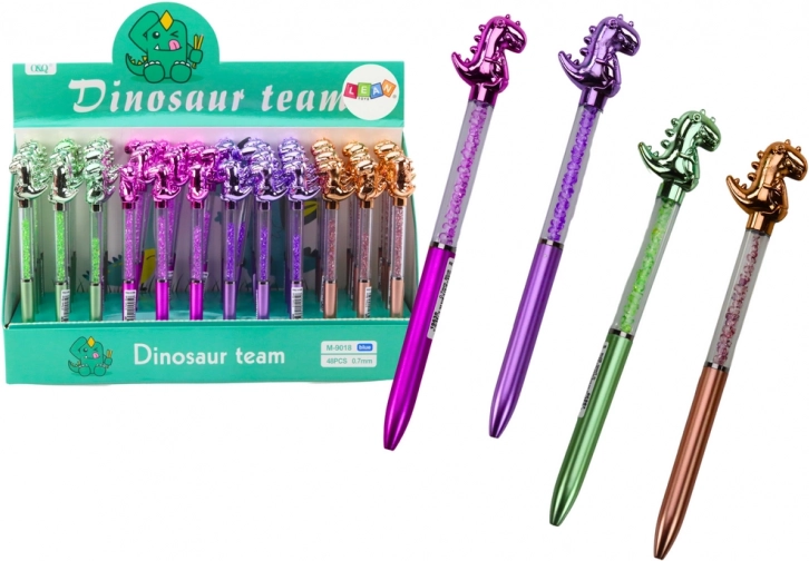 Kuglepen med dinosaur, glitrende sten, blå blæk 0,7 mm, farvemix
