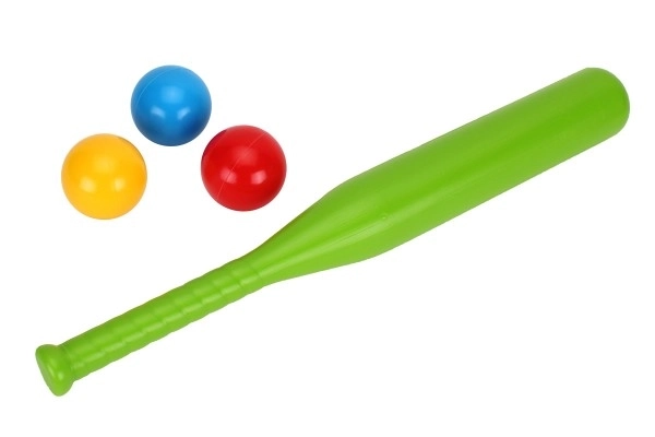 Baseballbat 50cm + bolde 3stk plast 2 farver i net