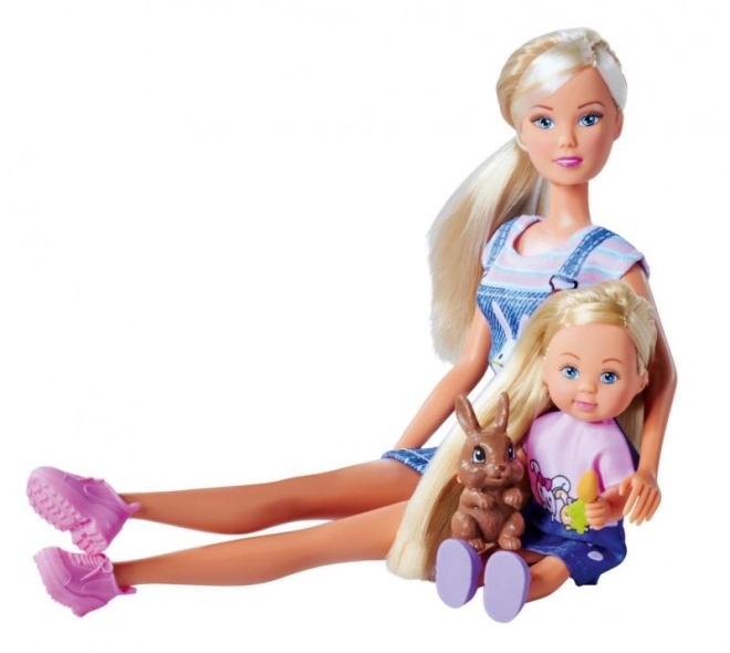 Dukken Steffi og Evicka med Kaninfamilien