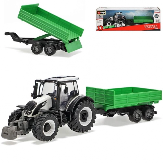 Bburago Farm 10cm Traktor med Trailer - Valtra N174 - Tippende Trailer