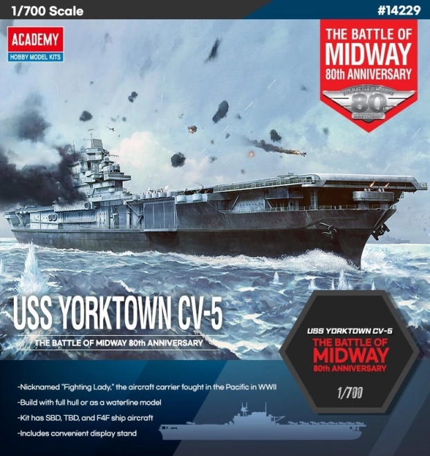 Model af hangarskib Yorktown CV-5 Slaget om Midway 1/700