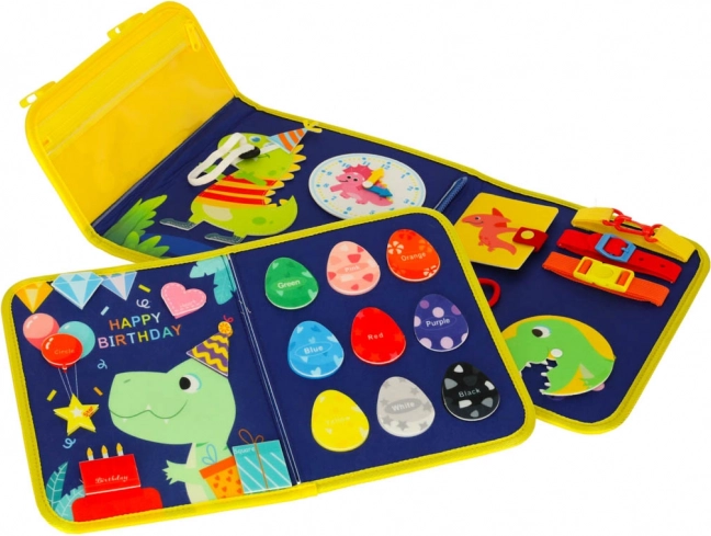 Montessori sensorisk manipulationsplade med dinosaurmotiv blå