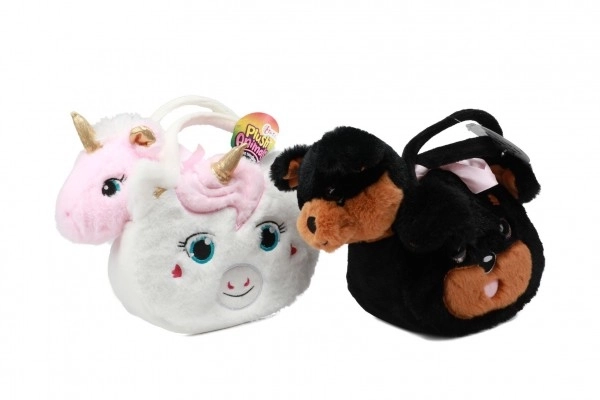 Hund i taske plys 25x19cm 3 farver 18m+