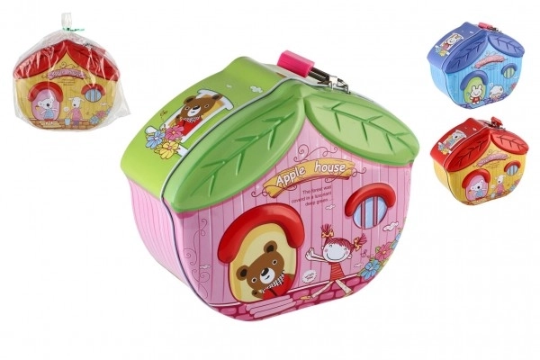 Sparebøsse hus blik med lås 16x8cm - 1stk