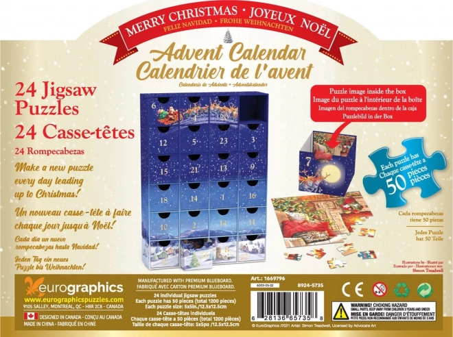 Adventskalender med puslespil Eurographics 24 x 50 stykker – Glædelig Jul