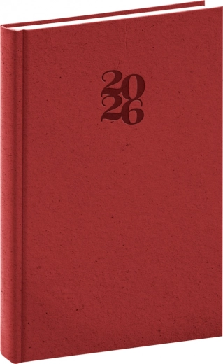 Daglig kalender Essenza 2026, kirsebærrød farve, 15 x 21 cm