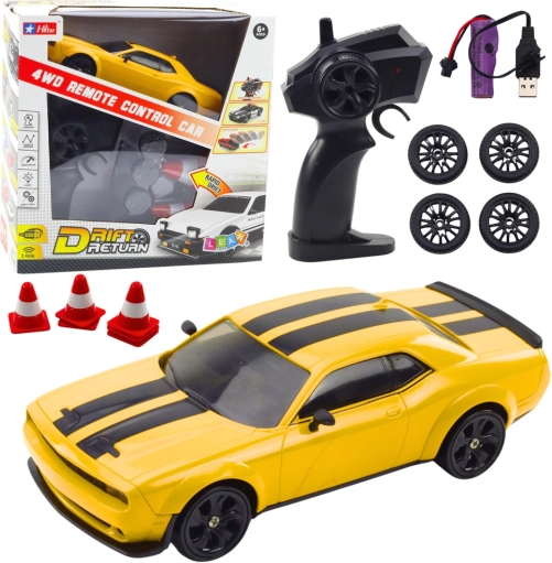 RC driftbil 4WD gul med udskiftelige hjul