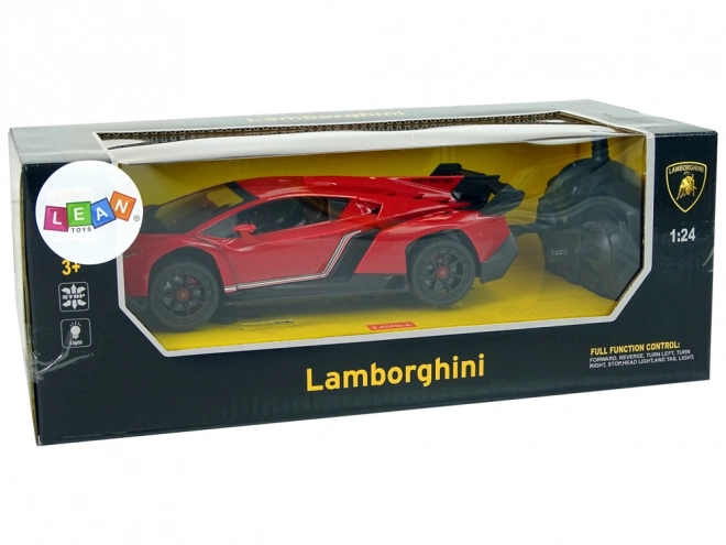 Sportsbil R/C 1:24 Lamborghini Veneno Rød 2.4 G Lys