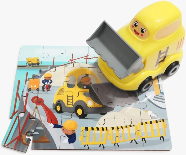TOP BRIGHT træpuslespil med legetøj – bulldozer, 24 brikker