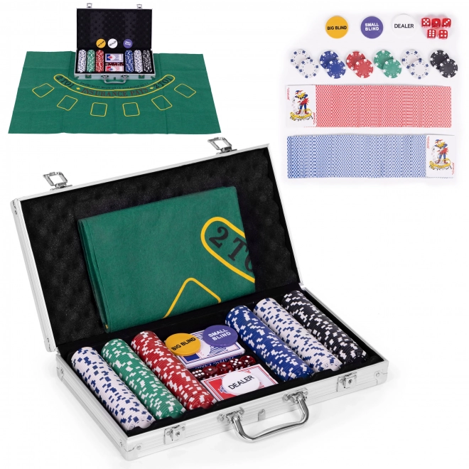 Blackjack Poker Sæt 300 jetoner 2 kortspil Spilleunderlag Låsbart transportetui