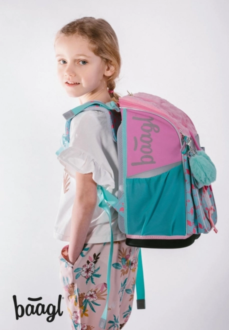 Skolerygsæk med flamingo motiv