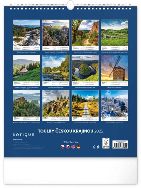 NOTIQUE Vægkalender Rejser gennem det tjekkiske landskab 2025, 30 x 34 cm