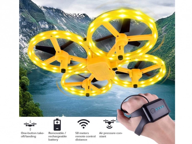 Drone styret med håndbevægelser + fjernbetjening Quadcopter RC0573 – Gul