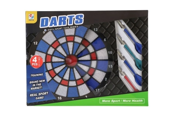Dartskive med pile 4 stk plast diameter 28cm i kasse 39x31x3cm