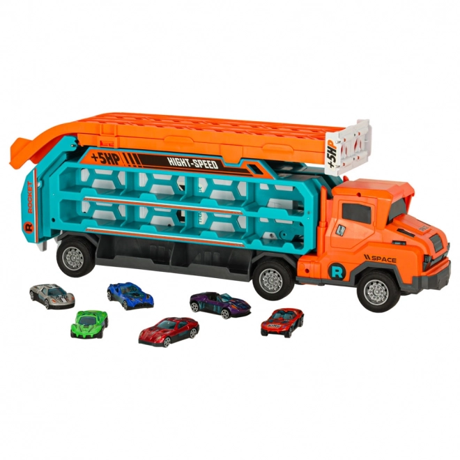Racerbane med tovogn og transporter 6 dele - orange