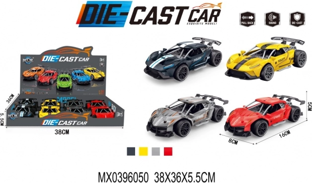 Metalmodel af racerbil med pull-back-funktion