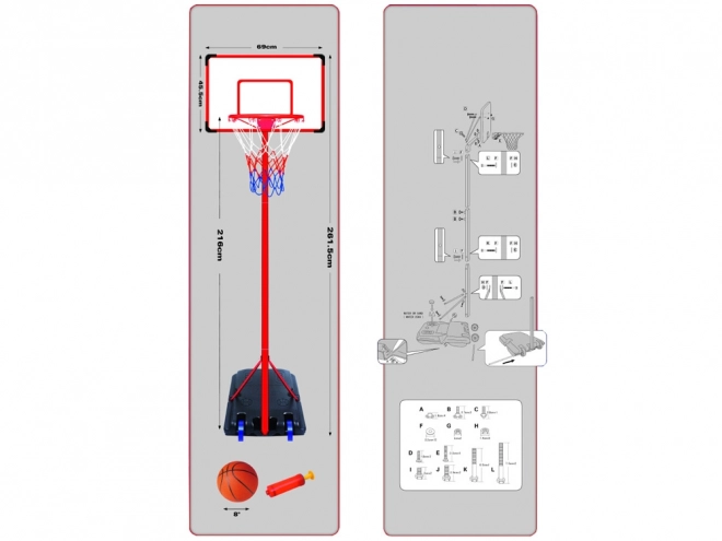 Basketballtavle med bold og pumpe