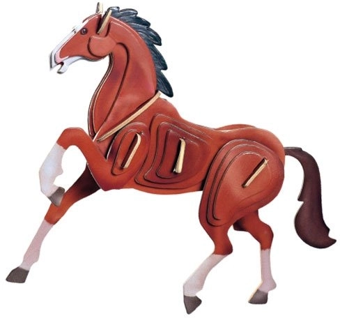 Træ 3D puslespil Farverig hest