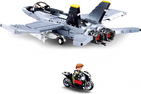 Actionfyldt leg med minifigur og motorcykel