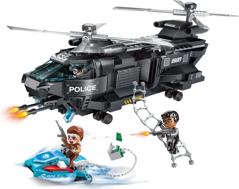 Qman Police Battle Force hemmelig mission Ørn – politiets helikopter med vandscooter og figurer