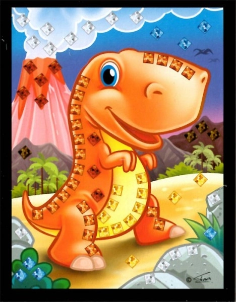 Mozaik billede mini glitrende dinosaur 10x12cm mix varianter
