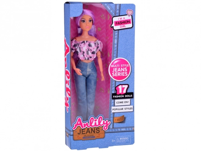 Anlily dukke med langt pastel hår i jeans