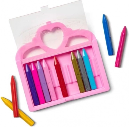 Voksfarver til børn – 12 farver i pink etui med krone