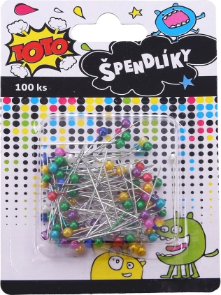 Knappenåle med farvede hoveder 100 stk.