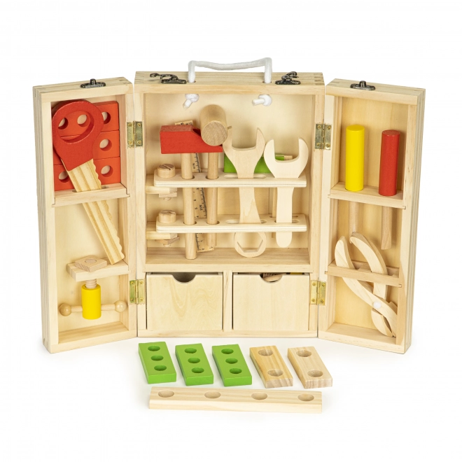 Træværktøj i værkstedsboks, XXL sæt ECOTOYS