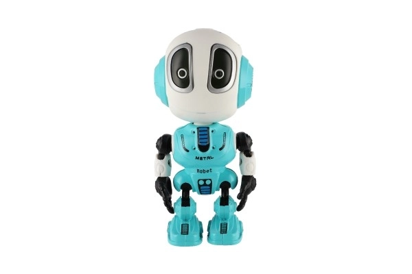 Robot ECHO gentagende sætninger metal 12cm blå på batterier med lyd og lys i æske 10,5x15x5,5cm