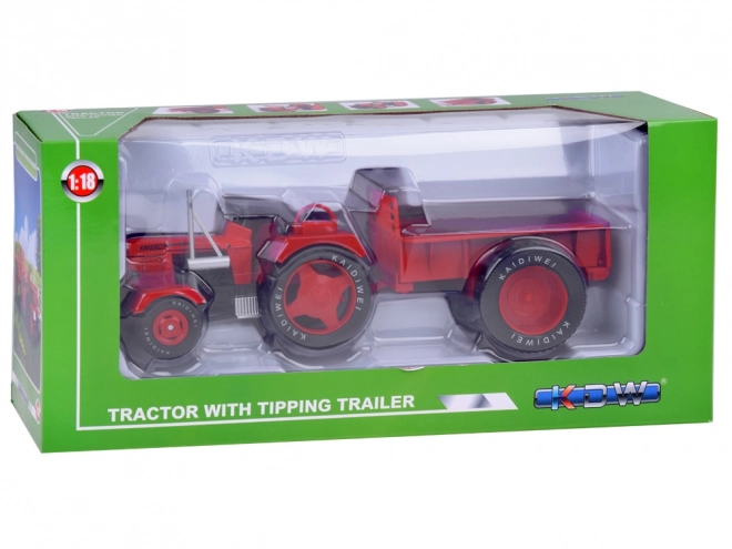 Rød metaltraktor med gummihjul 1:18