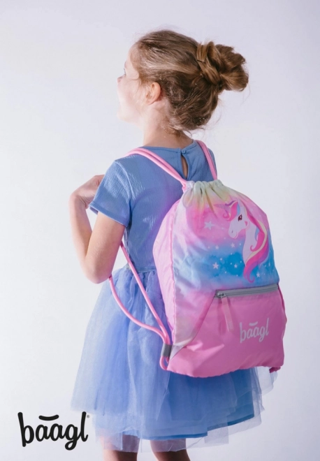 BAAGL SÆT 3 Airy Rainbow Unicorn: skoletaske, penalhus, pose