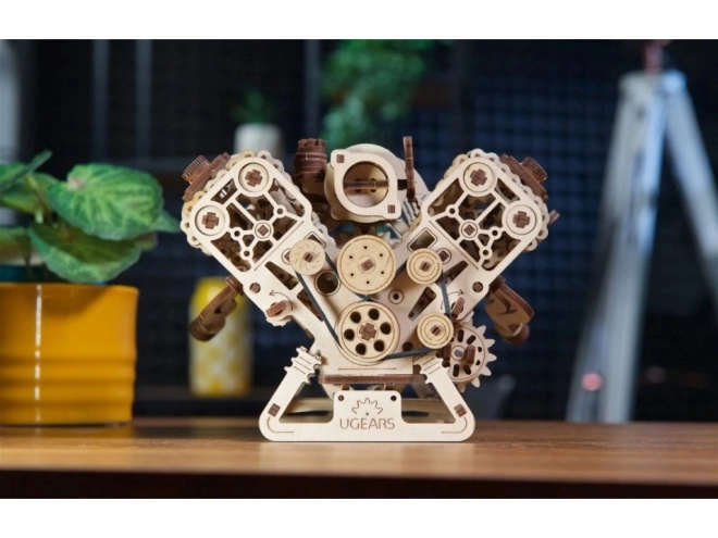 Ugears 3D træpuslespil motor V8
