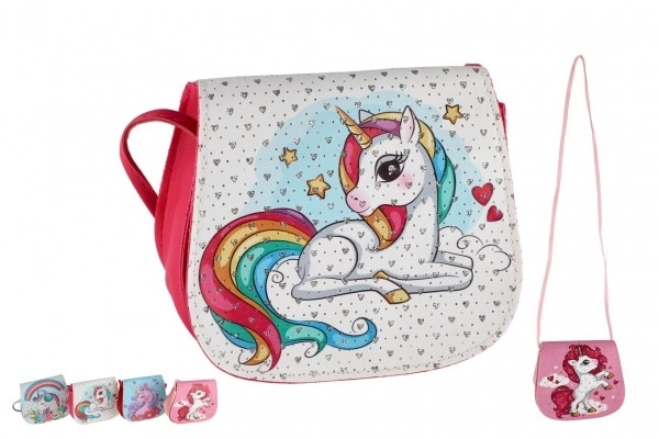 Taske/Unicorn taske med sten plastik 4 farver i pose 17x15x3cm