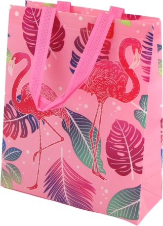 Gavepose med flamingomotiv lyserød 30,5 × 24,5 × 10 cm