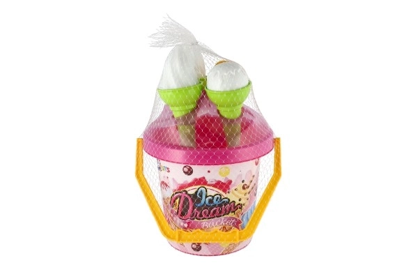 Sæt til sand plastspand + isforme 2 farver i net 18x28x17cm 12m+