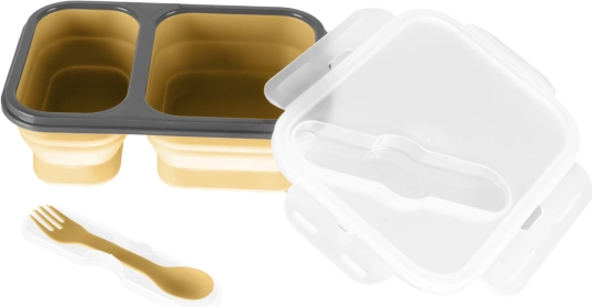 Stor silikone-madkasse med bestik, Mustard Yellow