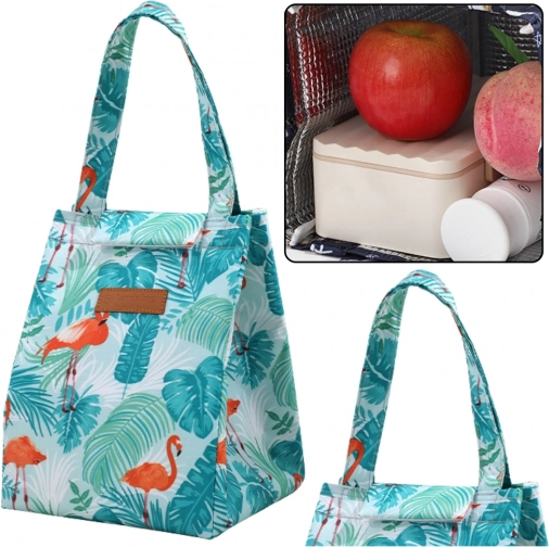 Termotaske til frokost med motiv af blade og flamingoer 25 cm
