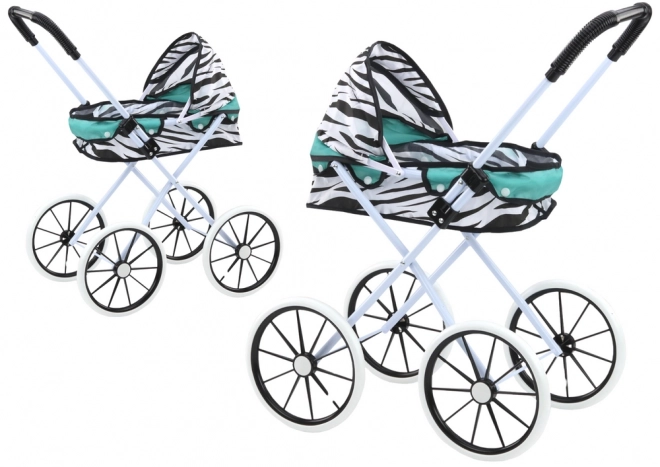 Dukkebarnevogn Store hjul Sammenklapbar Zebra Turkis