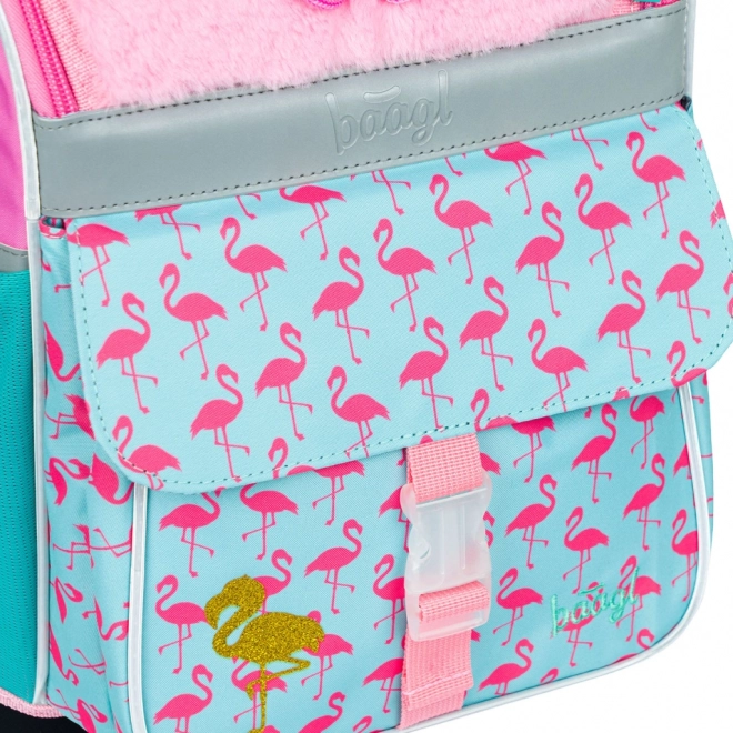 Skolerygsæk med flamingo motiv