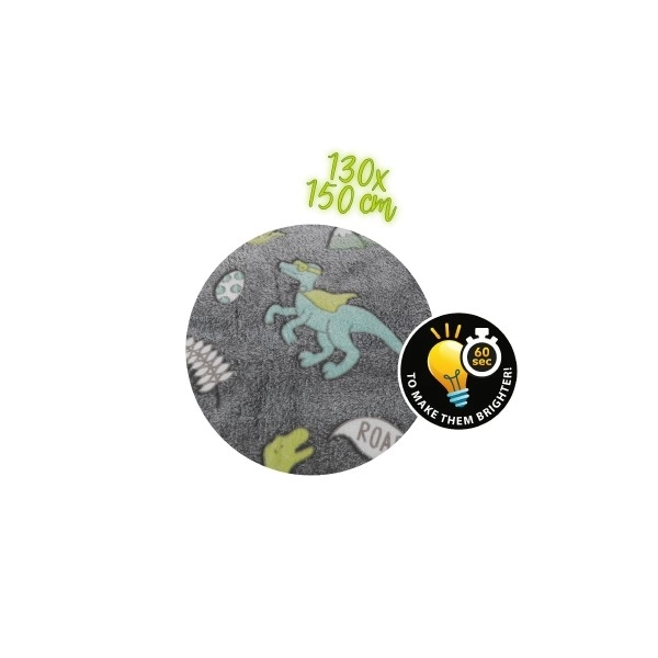 Tæppe Dinosaur lyser i mørket plys 130x150cm grå