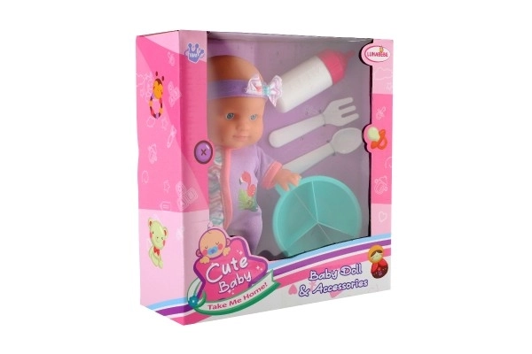 Dukke baby 20cm fast krop med tilbehør i boks 23x24x8cm