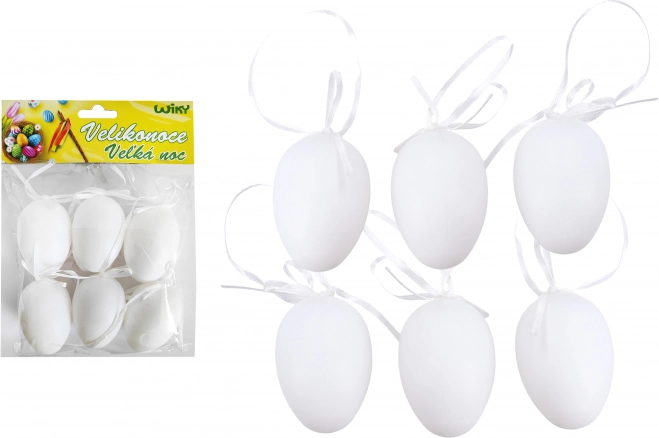 Dekorative hvide plastikæg til ophængning 6 cm
