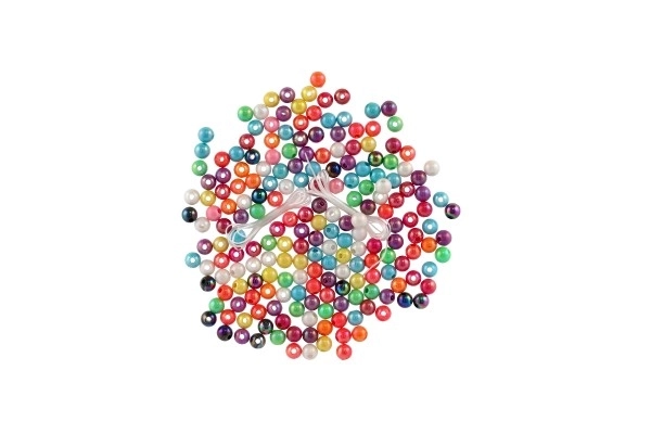 Perler med snor plastik mix farver i plastikbøtte 3,5x12,5 cm