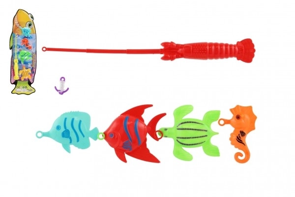 Fiskespil/fisker med stang 26cm plast 5 farver på kort 15,5x49x2cm