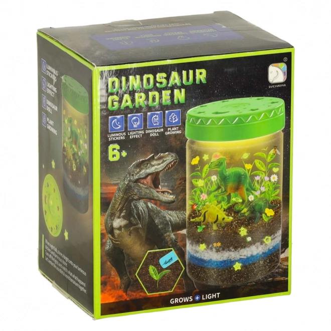 Terrarium til plantning med LED-lampe og dinosaurer