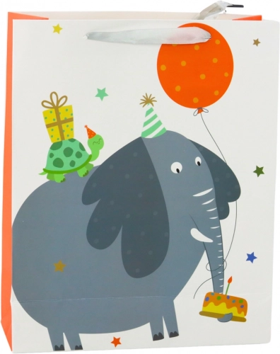 Gavepose i papir til børn med elefant 32 × 26 × 12 cm