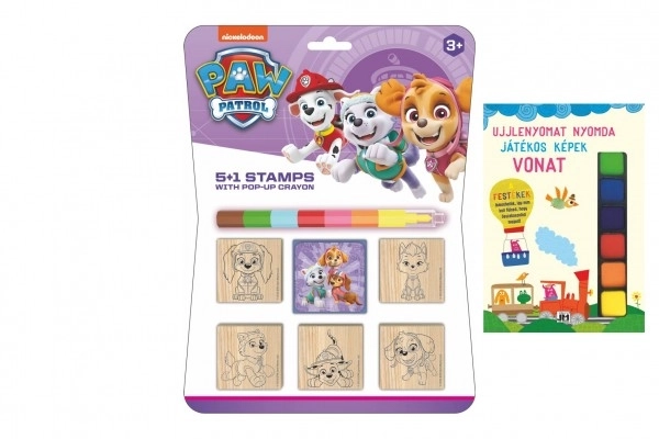 Stempler 5+1 med pude træ 5x5cm med voksfarve Paw Patrol på kort